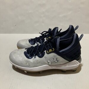 Men's UA Harper 8 Low ST Metal Baseball Cleats White/Navy #3026588-103 Size 8.5